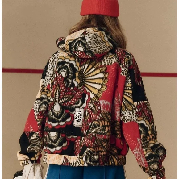 Free People Movement Wild and Free Printed Fleece Pullover Wildflower Retro Sz L - Picture 4 of 7